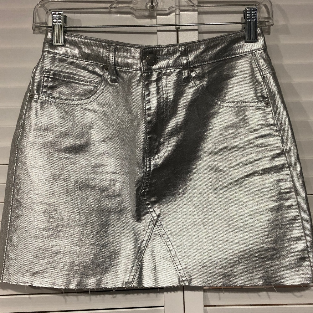 Forever 21 Silver Metallic Jean Skirt